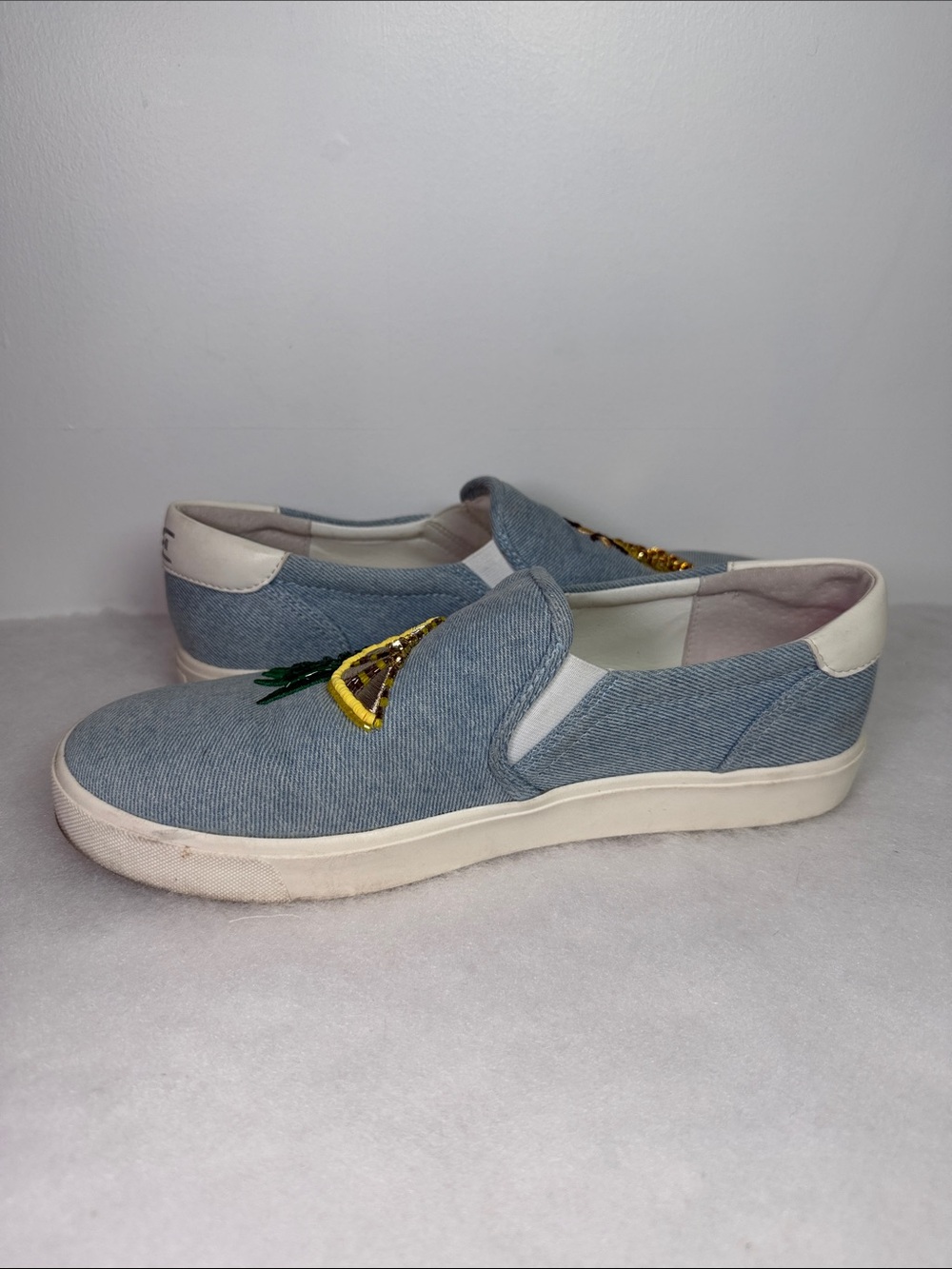 Sam Edelman Womens Evelina Pineapple Sequin Slip On Denim Sneakers Blue Size 9M - Picture 8 of 11